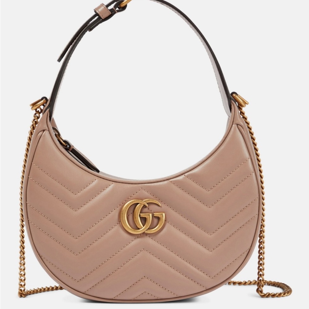 Gucci GG Marmont Half-Moon Mini Bag – Nude/Beige – Discontinued Color – Like New